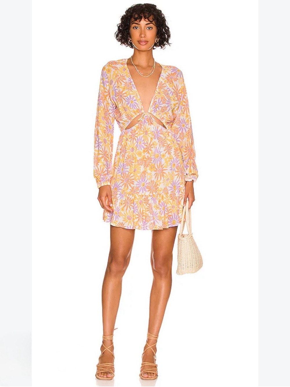 LSpace Retro Flower Power Orange Purple Oopsie Daisy Feelin Fine Mini Dress